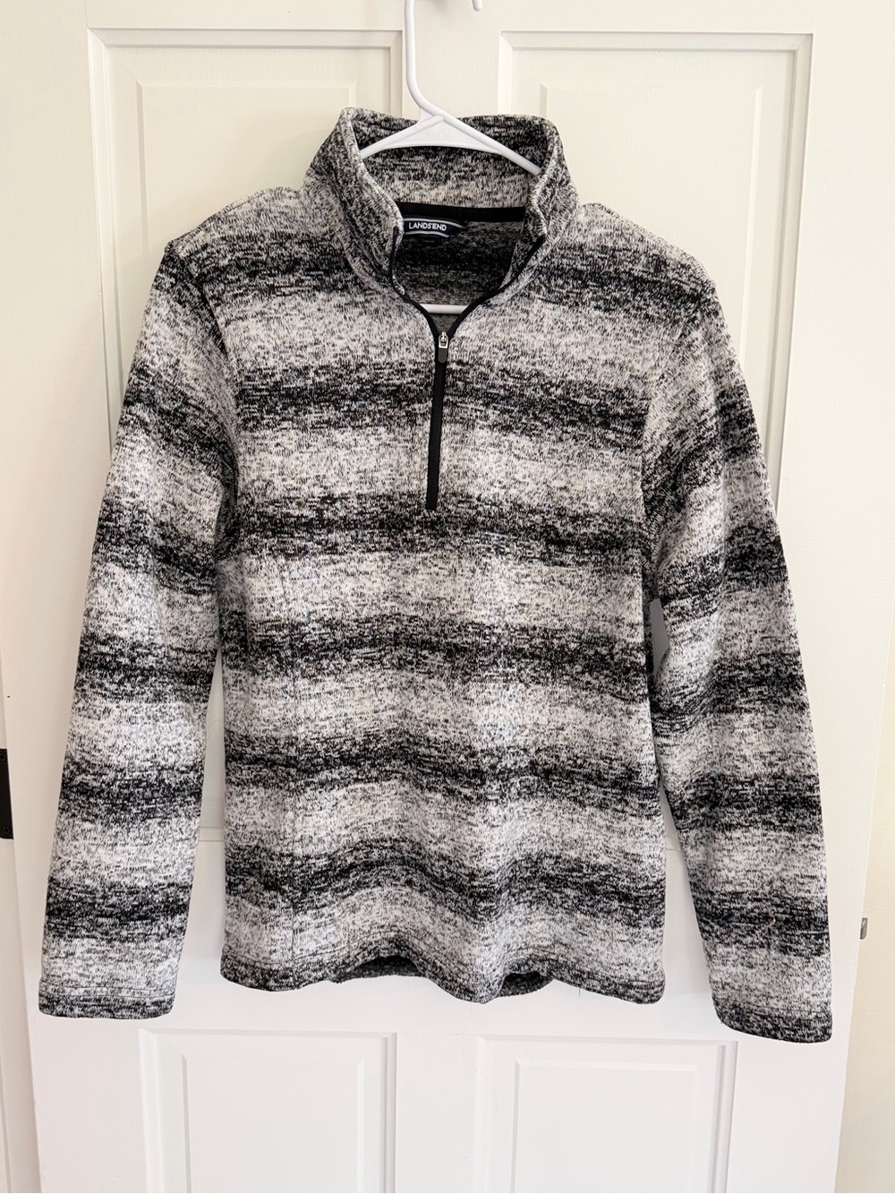 Lands' End Fleece Quarter Zip Pullover Gray Black Marled Sweater M